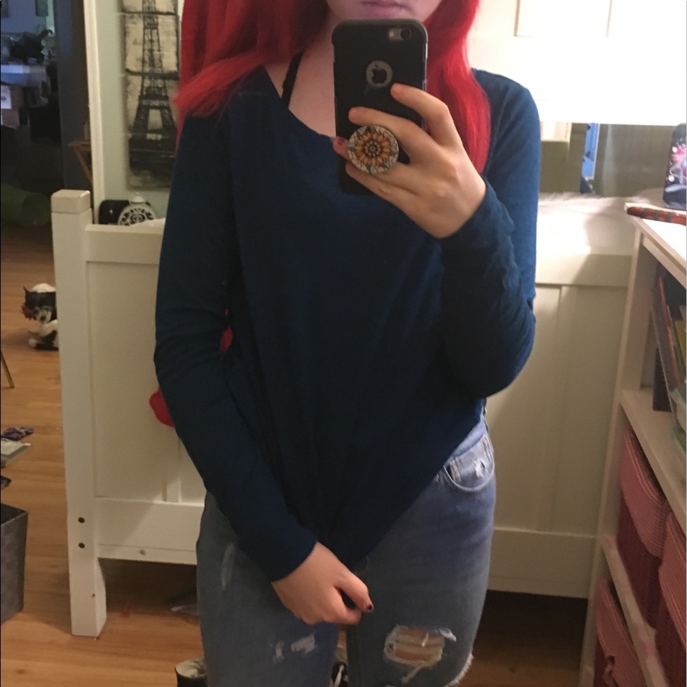 S Hollister navy blue open back long sleeve